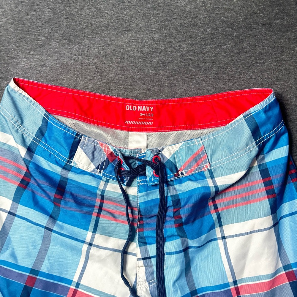 Old Navy Men's Red‎ and Blue Plaid Board Shorts